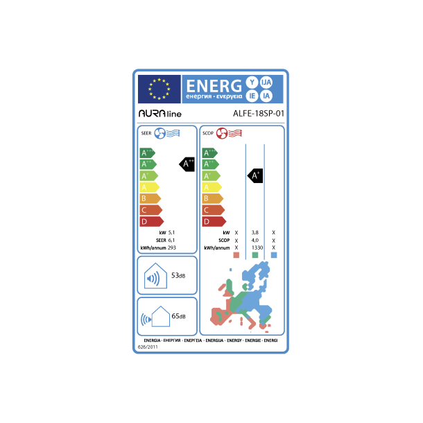 5,1 kW AURA Line Wifi A+ inverter luft til luft varmepumpe