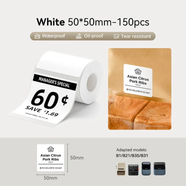 HVID KVADRATISK (50 X 50 MM) - 150 STK.