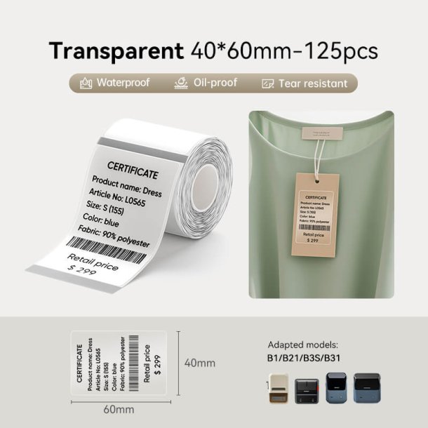 KLAR 40 X 60 MM - 125 STK.