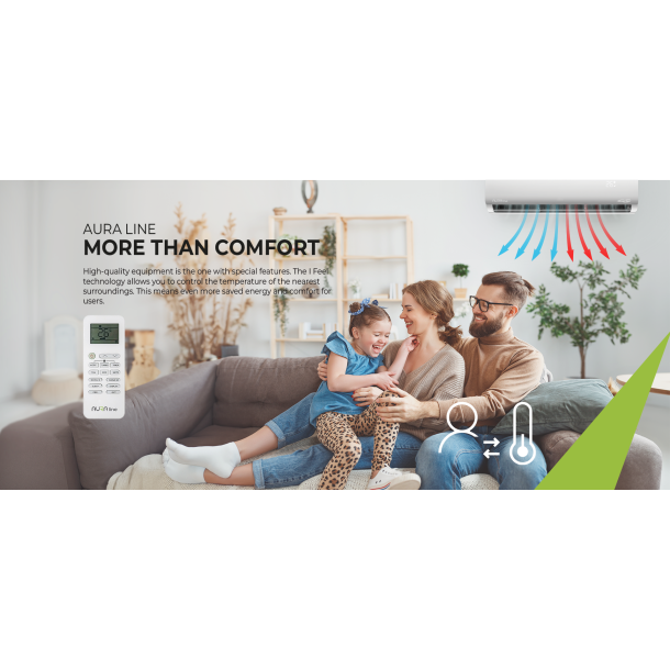 3,4 kW AURA Line Wifi A+ inverter luft til luft varmepumpe