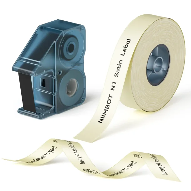 BEIGE SATIN GAVEB�ND + SORT RIBBON