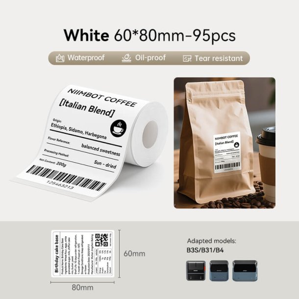 60 X 80 MM - 95 STK. Rive - Vand &amp; Oliefaste PET Labels