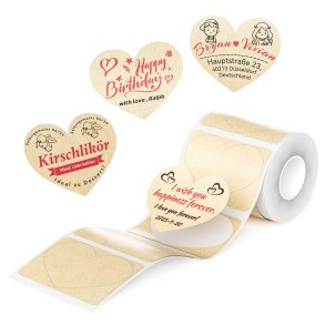 GULD HJERTE SORT/R�D PRINT 50 X 43 MM - 165 STK.